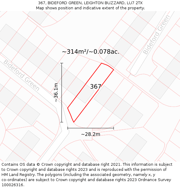 367, BIDEFORD GREEN, LEIGHTON BUZZARD, LU7 2TX: Plot and title map