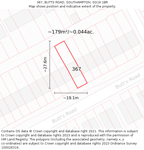 367, BUTTS ROAD, SOUTHAMPTON, SO19 1BR: Plot and title map