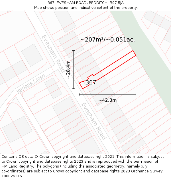 367, EVESHAM ROAD, REDDITCH, B97 5JA: Plot and title map