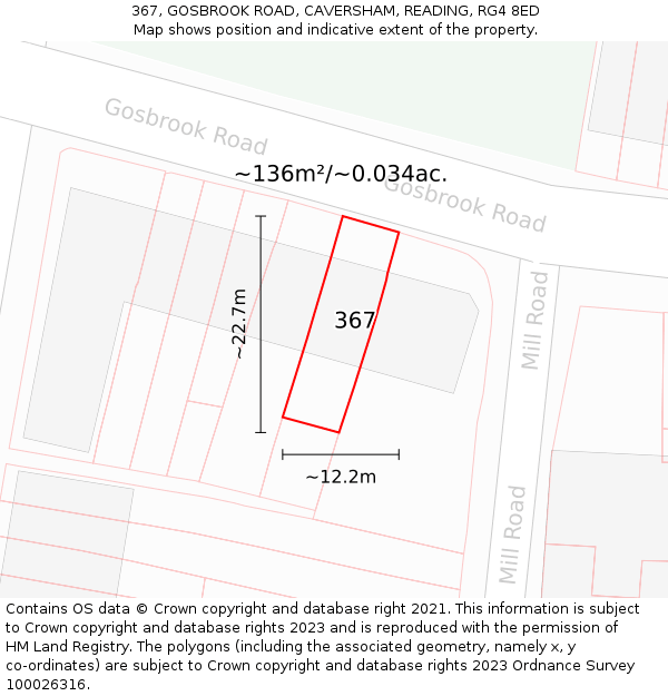367, GOSBROOK ROAD, CAVERSHAM, READING, RG4 8ED: Plot and title map