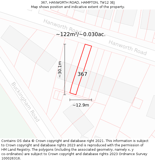 367, HANWORTH ROAD, HAMPTON, TW12 3EJ: Plot and title map