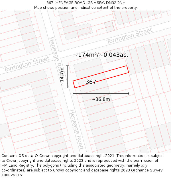 367, HENEAGE ROAD, GRIMSBY, DN32 9NH: Plot and title map