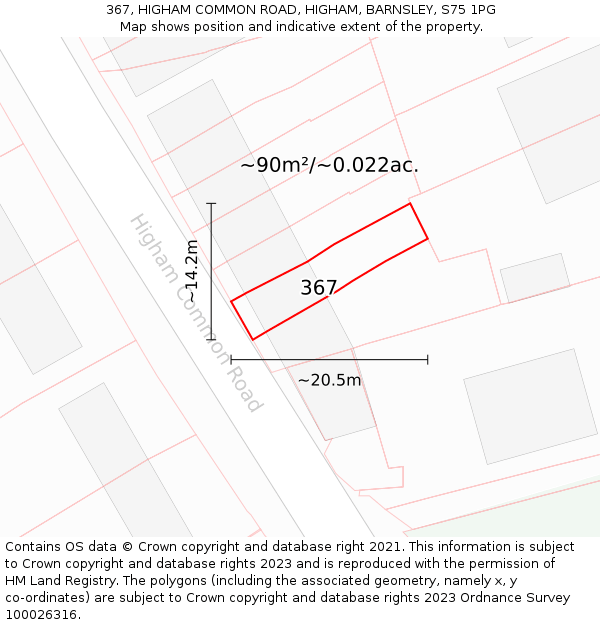 367, HIGHAM COMMON ROAD, HIGHAM, BARNSLEY, S75 1PG: Plot and title map