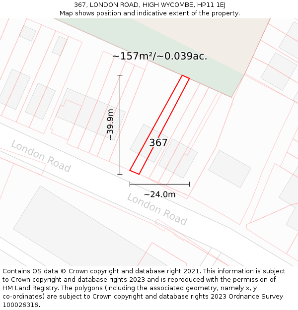 367, LONDON ROAD, HIGH WYCOMBE, HP11 1EJ: Plot and title map