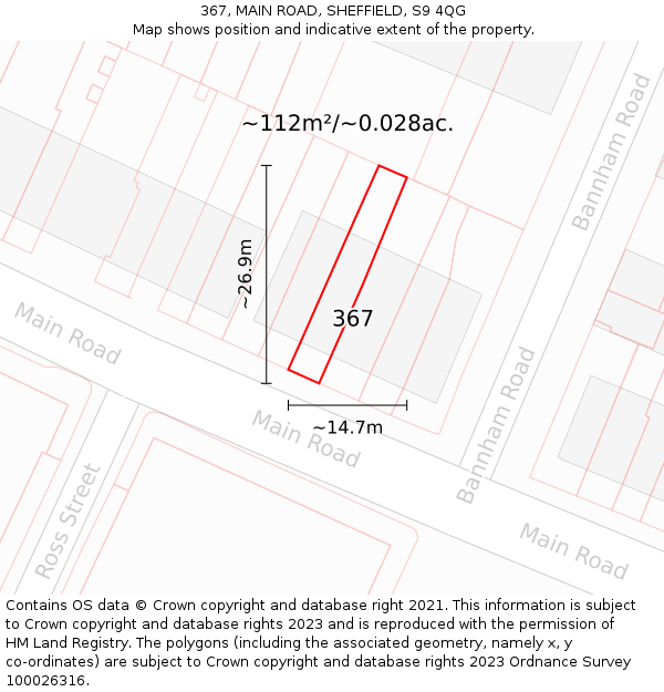 367, MAIN ROAD, SHEFFIELD, S9 4QG: Plot and title map