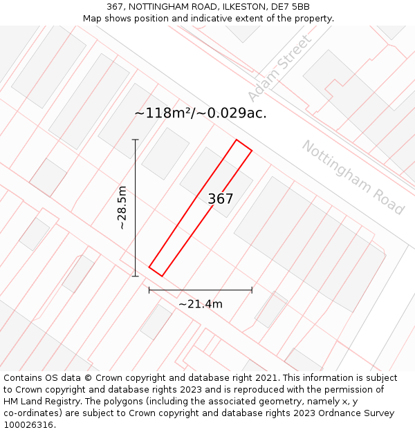367, NOTTINGHAM ROAD, ILKESTON, DE7 5BB: Plot and title map