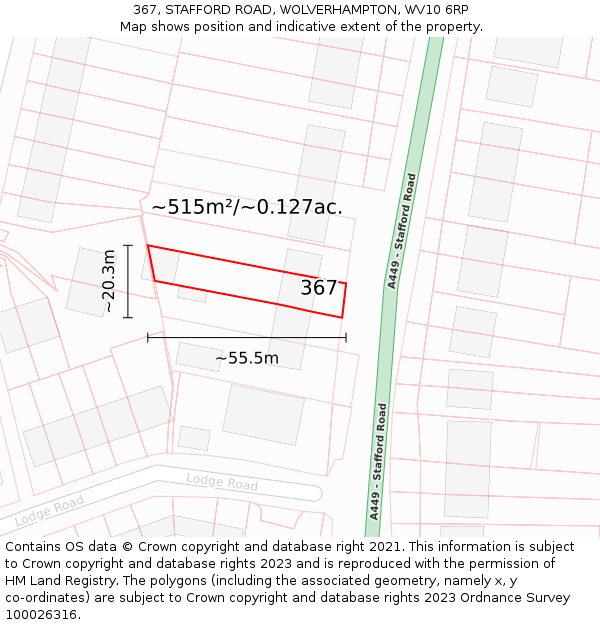 367, STAFFORD ROAD, WOLVERHAMPTON, WV10 6RP: Plot and title map