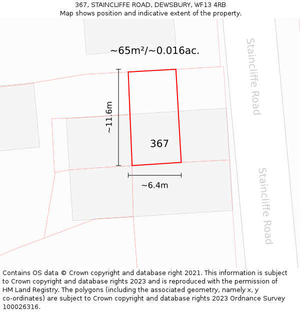 367, STAINCLIFFE ROAD, DEWSBURY, WF13 4RB: Plot and title map