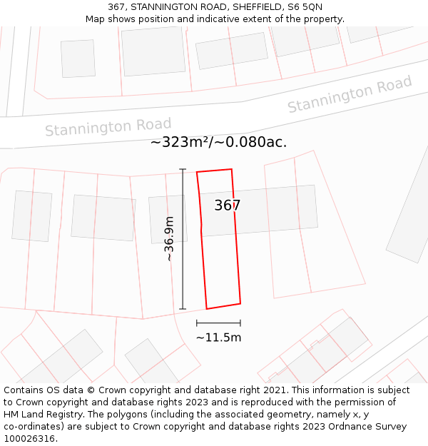 367, STANNINGTON ROAD, SHEFFIELD, S6 5QN: Plot and title map