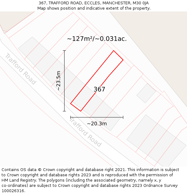 367, TRAFFORD ROAD, ECCLES, MANCHESTER, M30 0JA: Plot and title map
