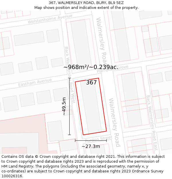 367, WALMERSLEY ROAD, BURY, BL9 5EZ: Plot and title map