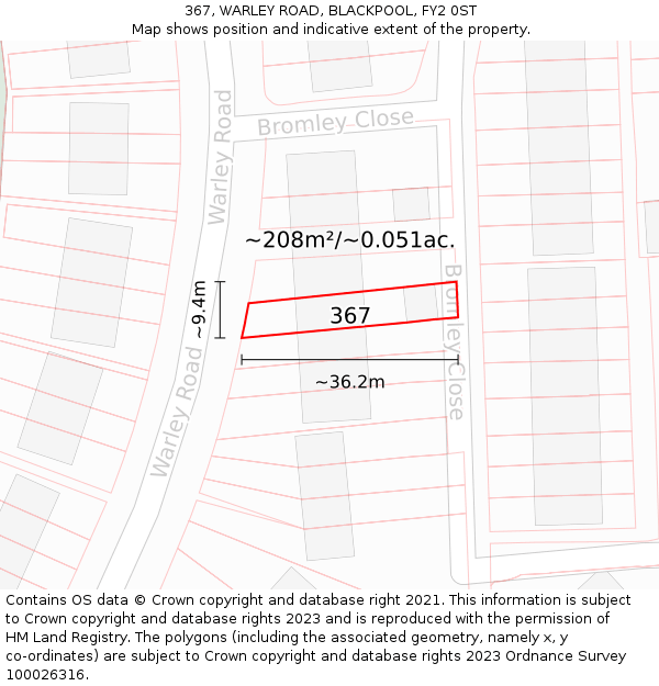 367, WARLEY ROAD, BLACKPOOL, FY2 0ST: Plot and title map