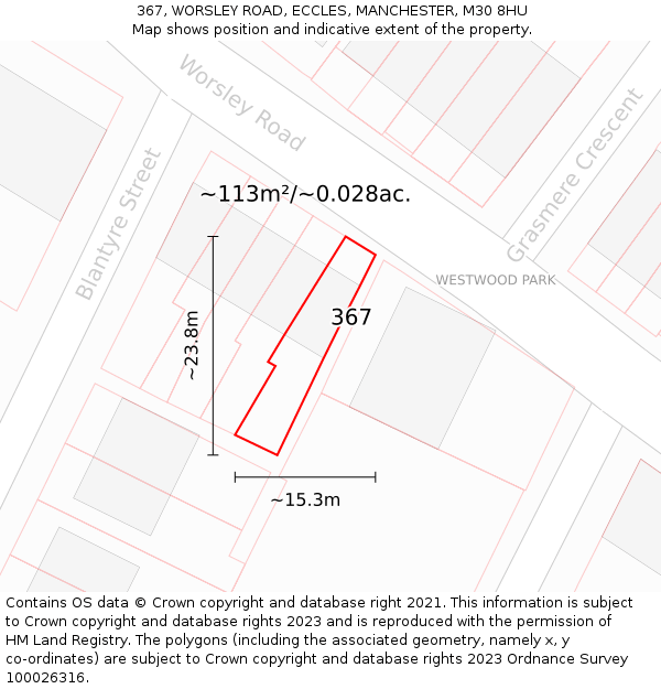 367, WORSLEY ROAD, ECCLES, MANCHESTER, M30 8HU: Plot and title map
