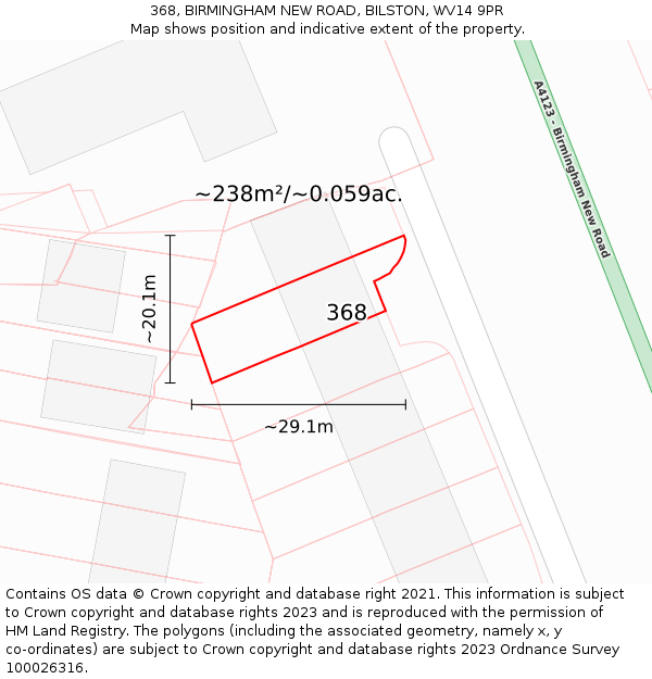 368, BIRMINGHAM NEW ROAD, BILSTON, WV14 9PR: Plot and title map