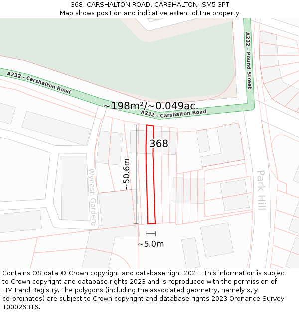 368, CARSHALTON ROAD, CARSHALTON, SM5 3PT: Plot and title map