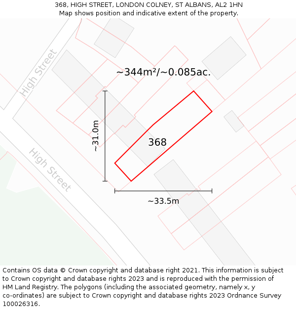 368, HIGH STREET, LONDON COLNEY, ST ALBANS, AL2 1HN: Plot and title map