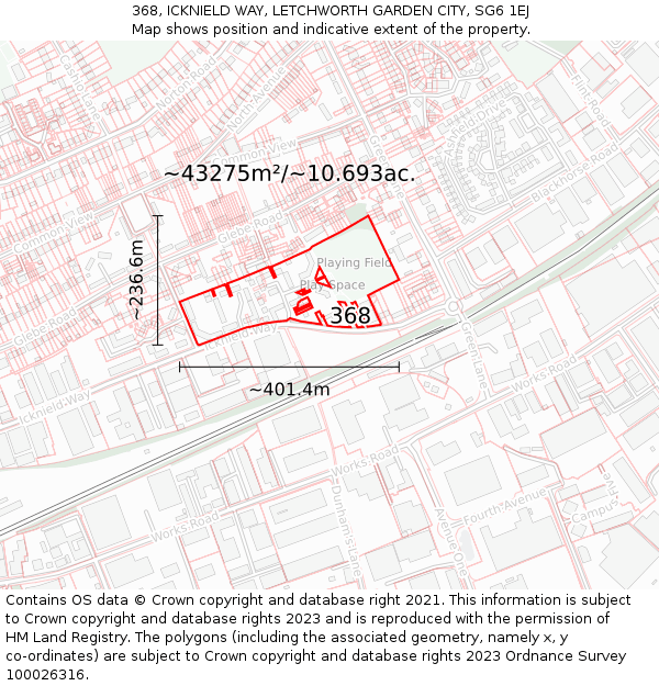 368, ICKNIELD WAY, LETCHWORTH GARDEN CITY, SG6 1EJ: Plot and title map