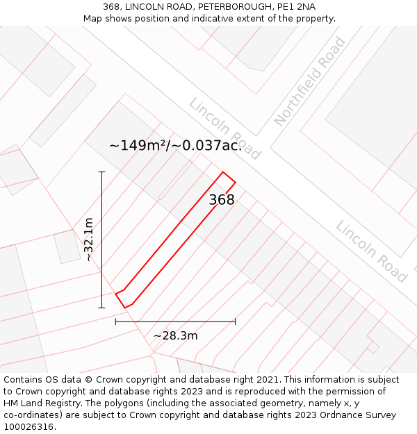 368, LINCOLN ROAD, PETERBOROUGH, PE1 2NA: Plot and title map