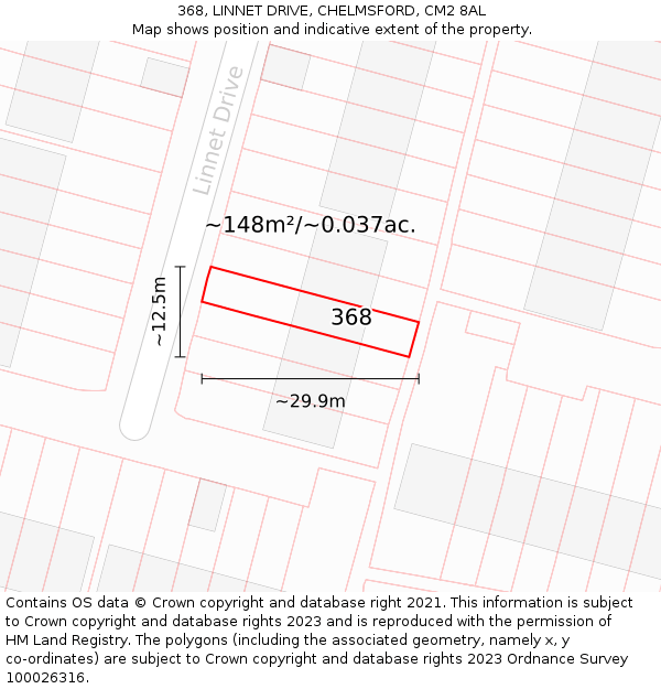 368, LINNET DRIVE, CHELMSFORD, CM2 8AL: Plot and title map
