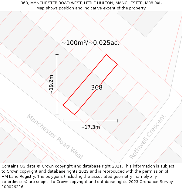 368, MANCHESTER ROAD WEST, LITTLE HULTON, MANCHESTER, M38 9XU: Plot and title map