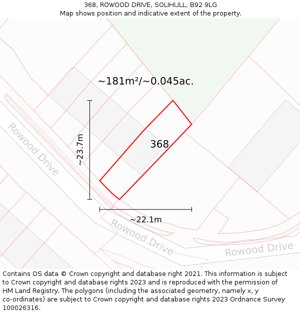 368, ROWOOD DRIVE, SOLIHULL, B92 9LG: Plot and title map