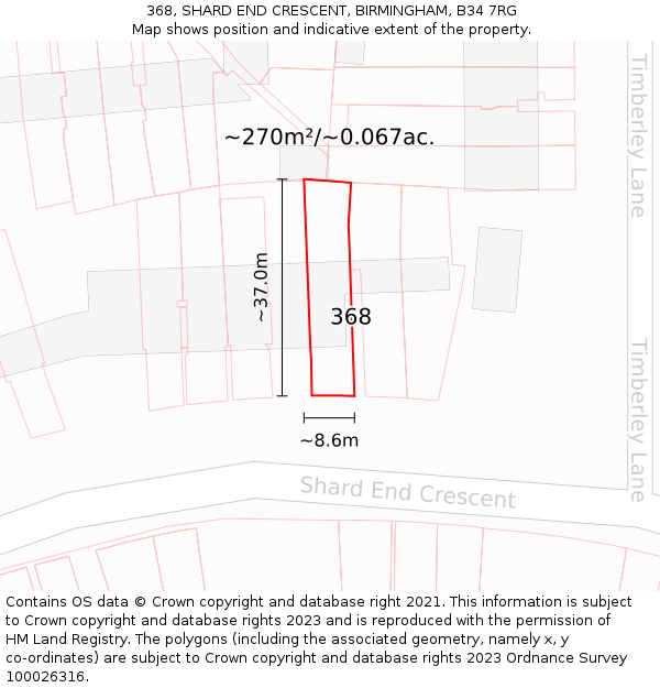368, SHARD END CRESCENT, BIRMINGHAM, B34 7RG: Plot and title map
