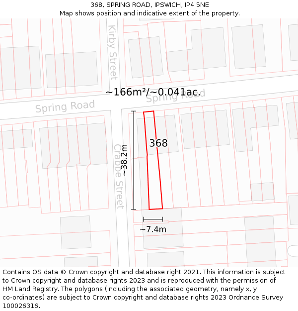 368, SPRING ROAD, IPSWICH, IP4 5NE: Plot and title map