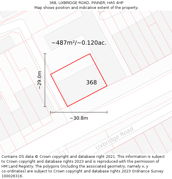 368, UXBRIDGE ROAD, PINNER, HA5 4HP: Plot and title map