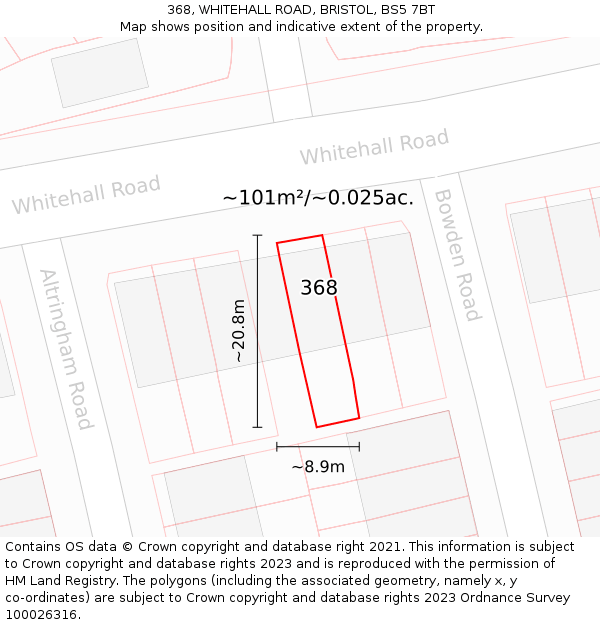 368, WHITEHALL ROAD, BRISTOL, BS5 7BT: Plot and title map