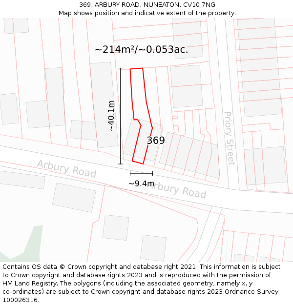369, ARBURY ROAD, NUNEATON, CV10 7NG: Plot and title map