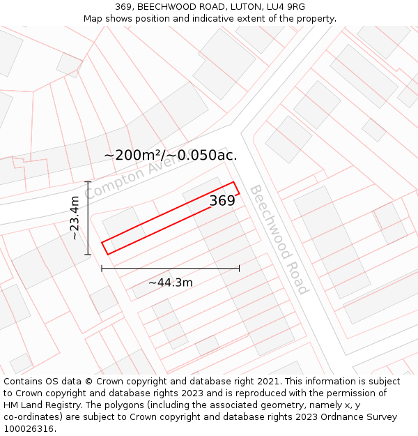 369, BEECHWOOD ROAD, LUTON, LU4 9RG: Plot and title map