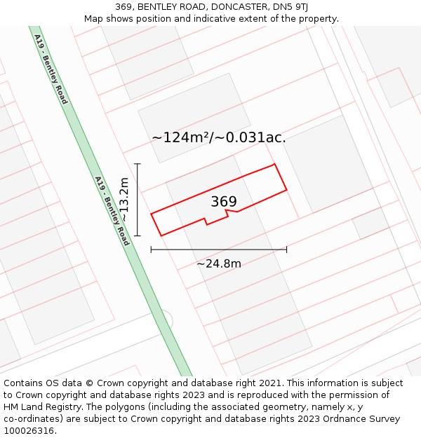 369, BENTLEY ROAD, DONCASTER, DN5 9TJ: Plot and title map