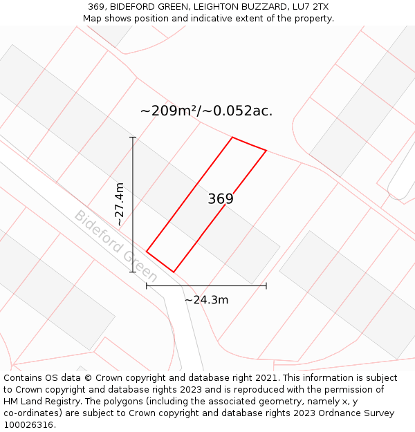 369, BIDEFORD GREEN, LEIGHTON BUZZARD, LU7 2TX: Plot and title map