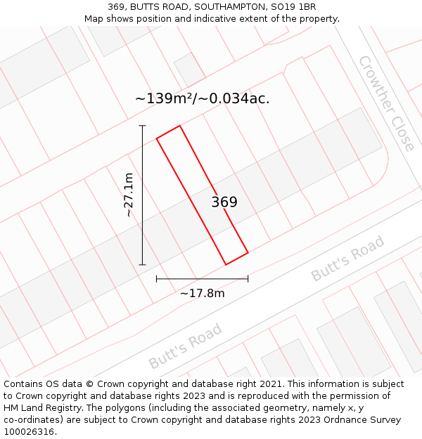 369, BUTTS ROAD, SOUTHAMPTON, SO19 1BR: Plot and title map