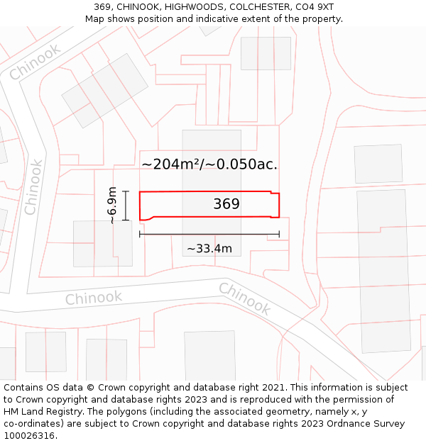 369, CHINOOK, HIGHWOODS, COLCHESTER, CO4 9XT: Plot and title map