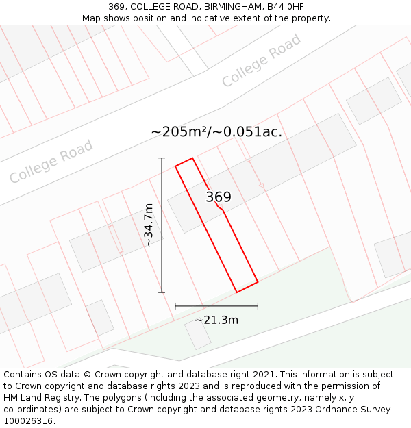 369, COLLEGE ROAD, BIRMINGHAM, B44 0HF: Plot and title map