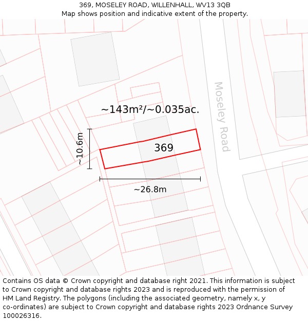 369, MOSELEY ROAD, WILLENHALL, WV13 3QB: Plot and title map