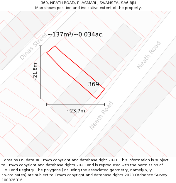 369, NEATH ROAD, PLASMARL, SWANSEA, SA6 8JN: Plot and title map