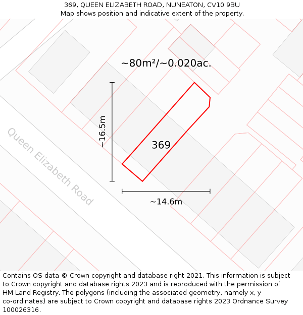 369, QUEEN ELIZABETH ROAD, NUNEATON, CV10 9BU: Plot and title map
