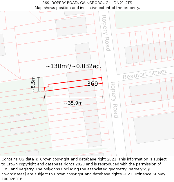 369, ROPERY ROAD, GAINSBOROUGH, DN21 2TS: Plot and title map