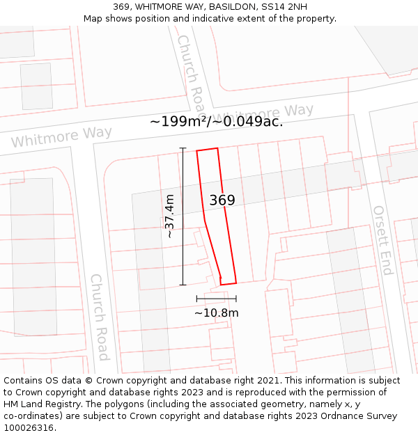 369, WHITMORE WAY, BASILDON, SS14 2NH: Plot and title map