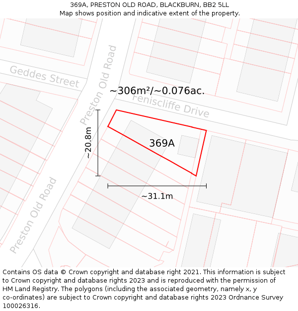 369A, PRESTON OLD ROAD, BLACKBURN, BB2 5LL: Plot and title map
