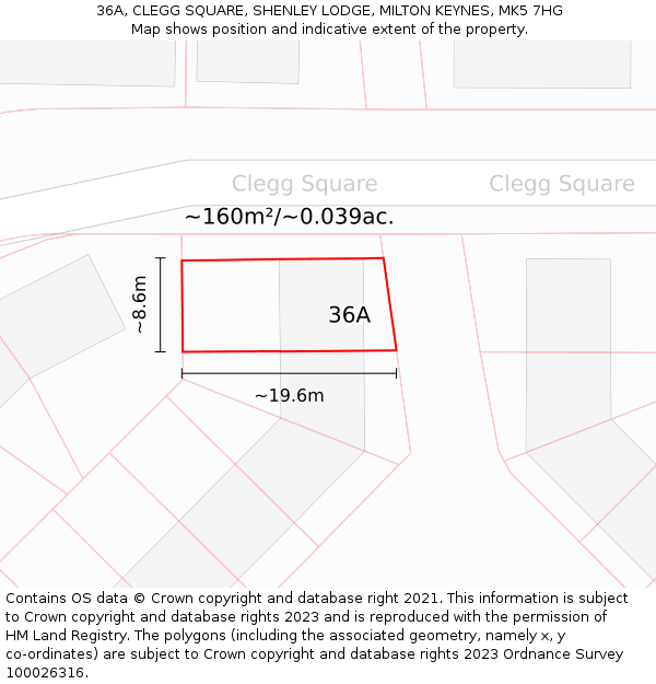 36A, CLEGG SQUARE, SHENLEY LODGE, MILTON KEYNES, MK5 7HG: Plot and title map