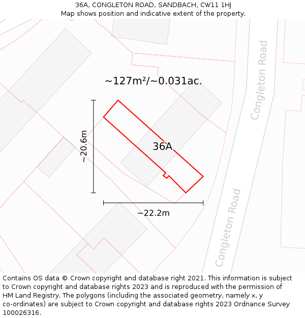 36A, CONGLETON ROAD, SANDBACH, CW11 1HJ: Plot and title map