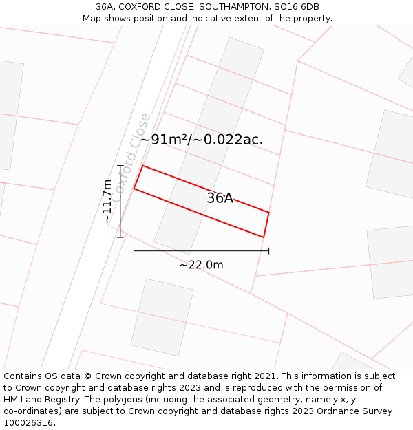 36A, COXFORD CLOSE, SOUTHAMPTON, SO16 6DB: Plot and title map
