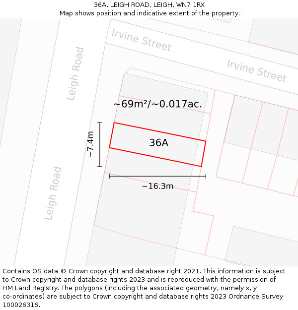 36A, LEIGH ROAD, LEIGH, WN7 1RX: Plot and title map