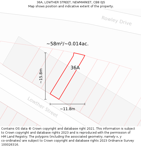 36A, LOWTHER STREET, NEWMARKET, CB8 0JS: Plot and title map