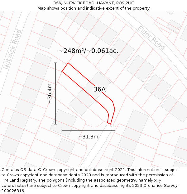 36A, NUTWICK ROAD, HAVANT, PO9 2UG: Plot and title map