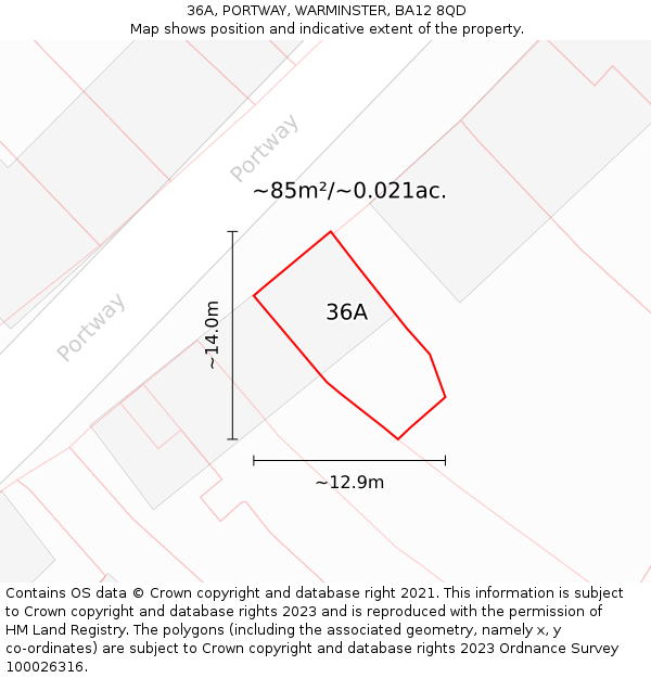 36A, PORTWAY, WARMINSTER, BA12 8QD: Plot and title map