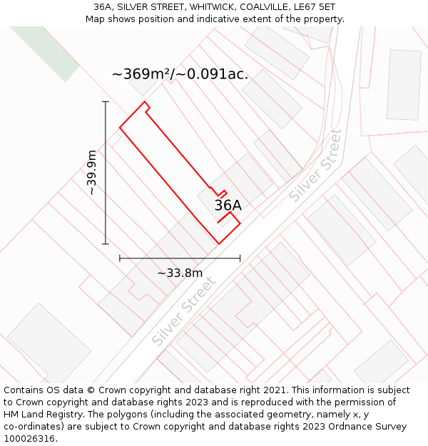 36A, SILVER STREET, WHITWICK, COALVILLE, LE67 5ET: Plot and title map